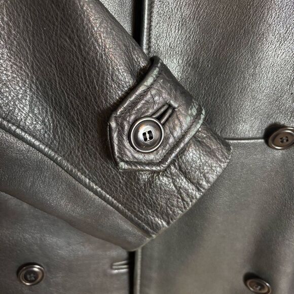 Vintage 90's GAP 100% Leather Double Breasted Pea Coat Black Size Small - Picture 10 of 12